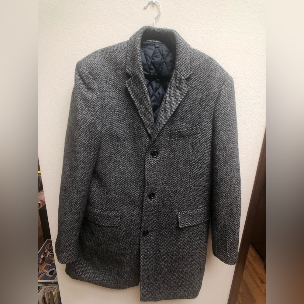 NWT J Crew Black/Gray Herringbone Topcoat (44/L)